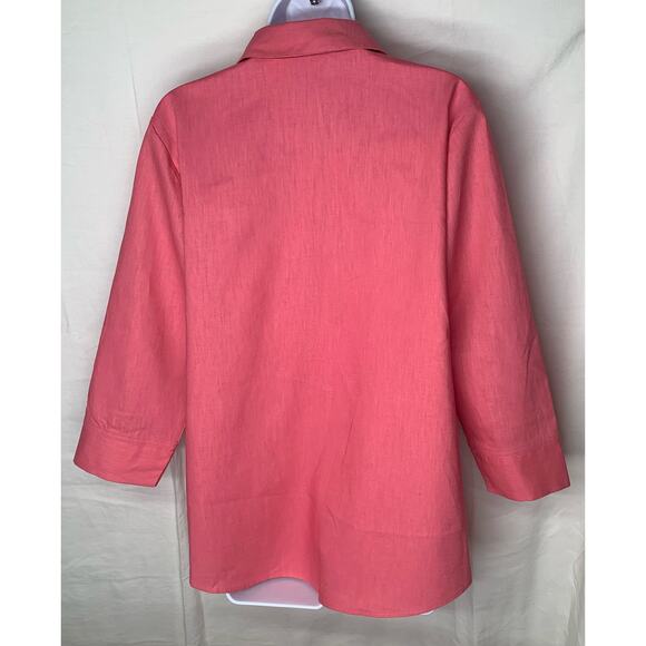 Liz Baker Blouse Size Large Shirt Women Petite Pink 3/4 Sleeve Button Up Pocket - Picture 9 of 12